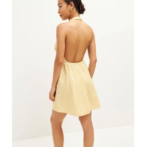 REFORMATION Carlena Halter Linen Parmesan Yellow Dress Large NWT  $218 - Picture 7 of 9